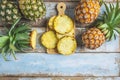 .Fresh pineapple fruit sliced Ã¢â¬â¹Ã¢â¬â¹on a wooden cutting board Royalty Free Stock Photo